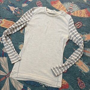 Smartwool cream gray striped merino wool long sleeve T shirt M